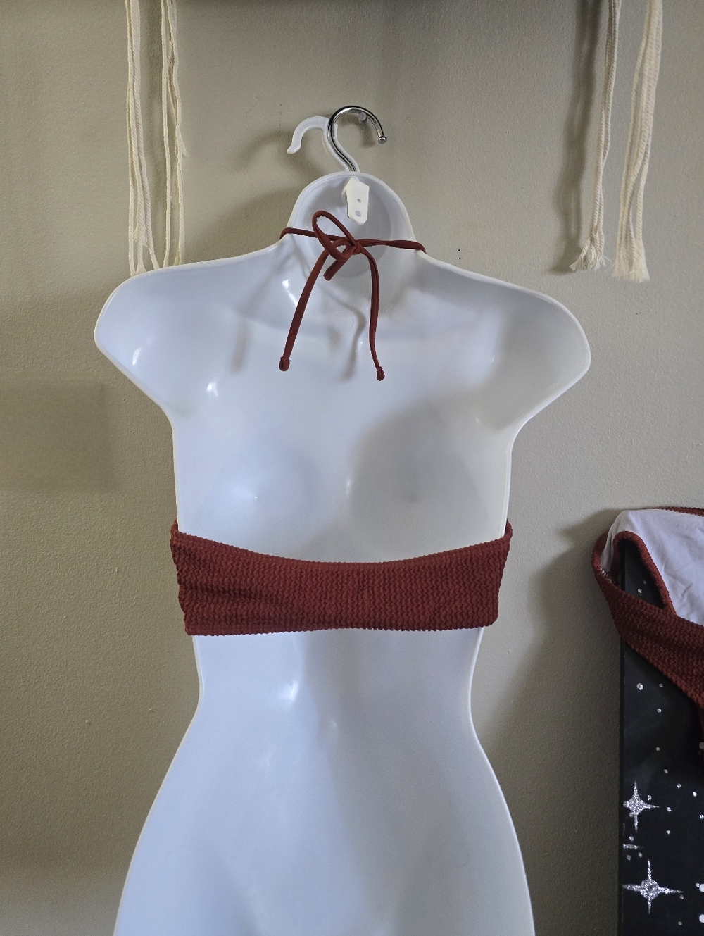 Rust Red Textured Halter Bikini Top with Ruched Skirt Set - Picture 6 of 8